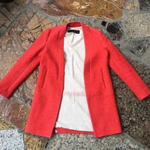 ZARA bright coral blazer with inverted lapels